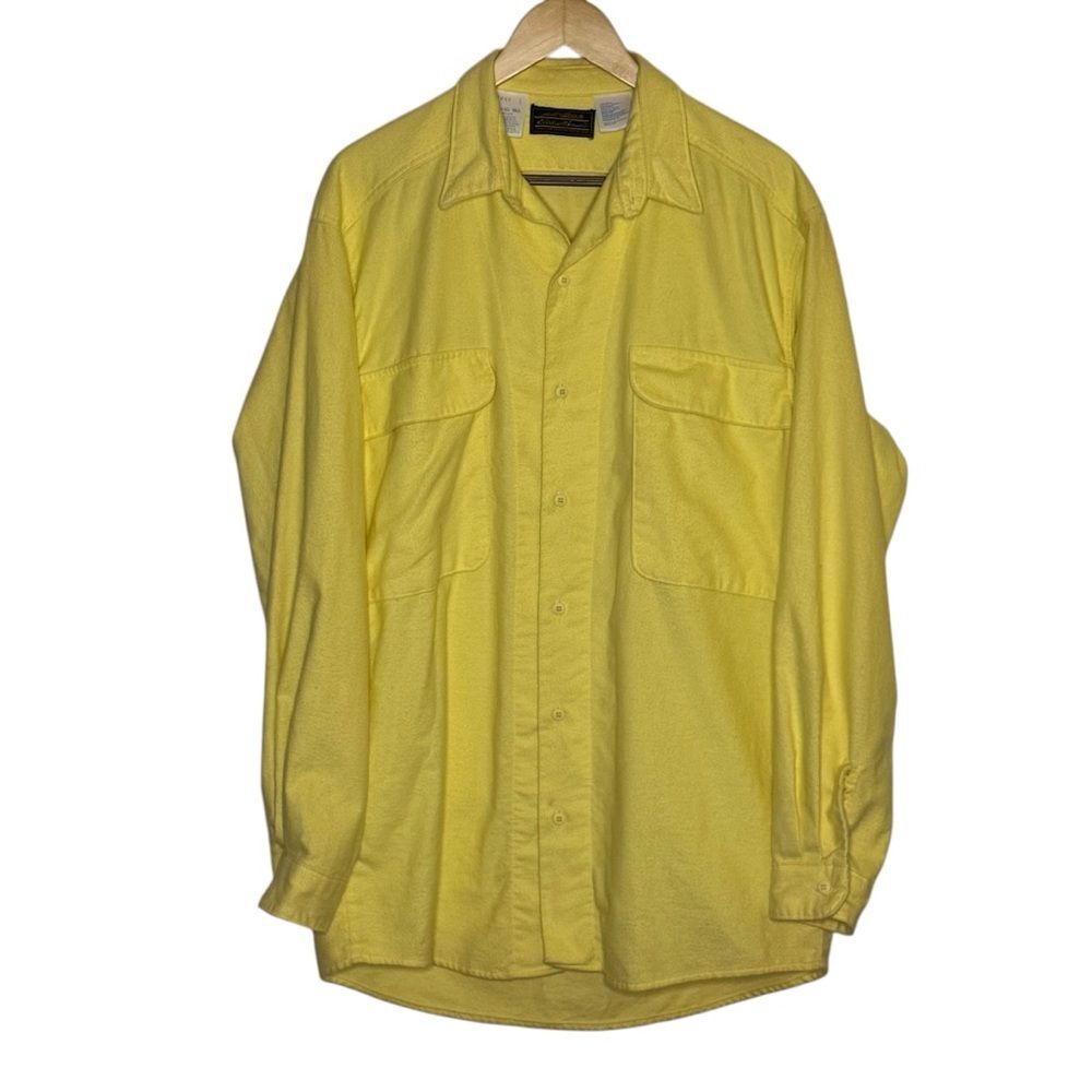Vintage Yellow Cotton Chamois Eddie Bauer Button Up Shirt Mens L TALL